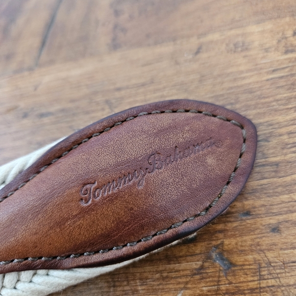 Tommy Bahama Brown Leather and Cream Cord Woven Belt Mens L 38-40 - Picture 6 of 10